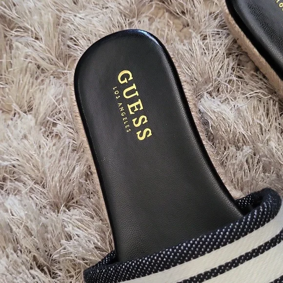 GUESS Women's Black and White Slide Sandals - Picture 2 of 5